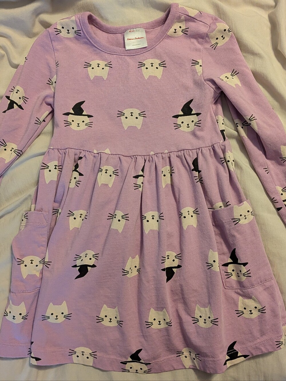 Hanna Andersson Lavender Cat Witch Pocket Dress Halloween Fall 3t